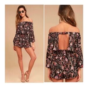 Free People Black Floral Off-Shoulder Mini Romper